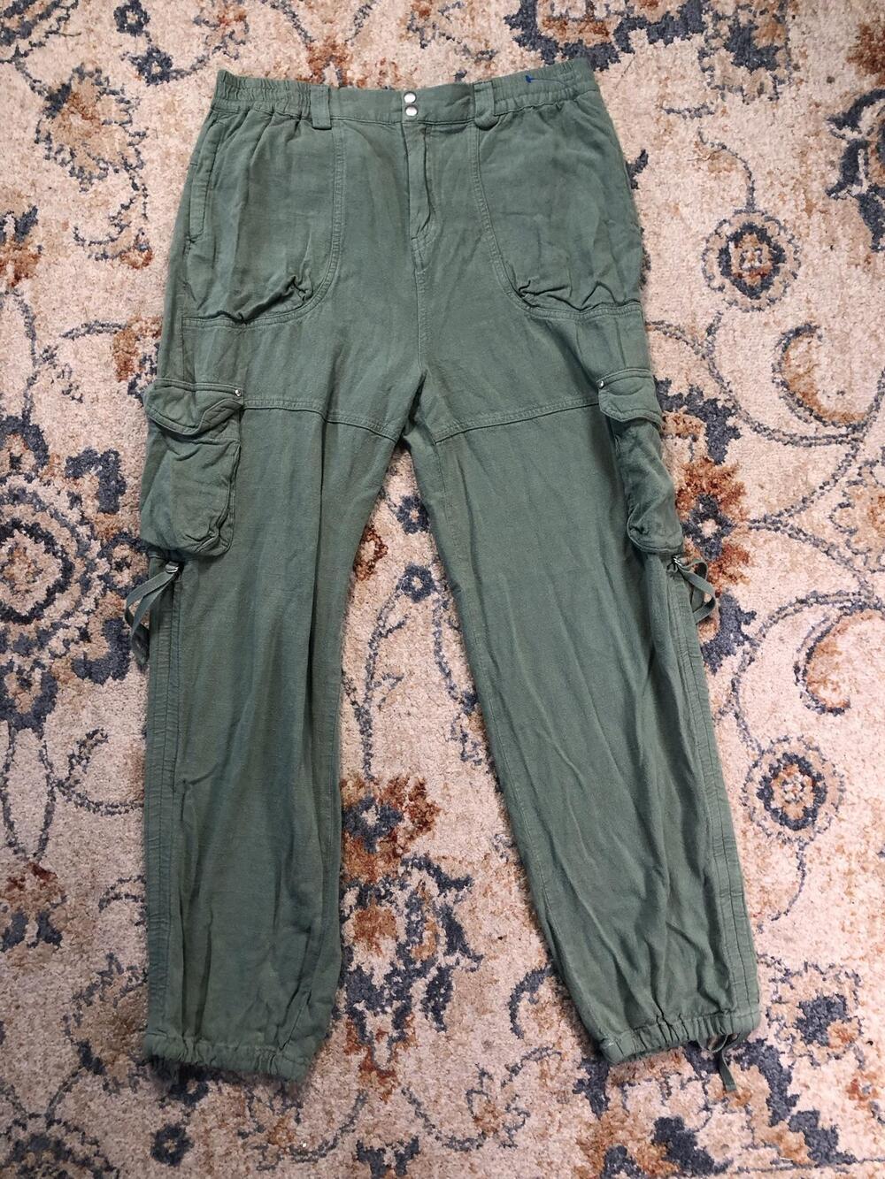Anthropologie Cargo Pants Womens XS Green Elastic Waist Tapered Jogger Pockets